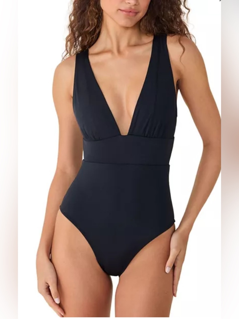 Andie Swim The Mykonos Deep Plunge Neck One Piece Swimsuit Black Large